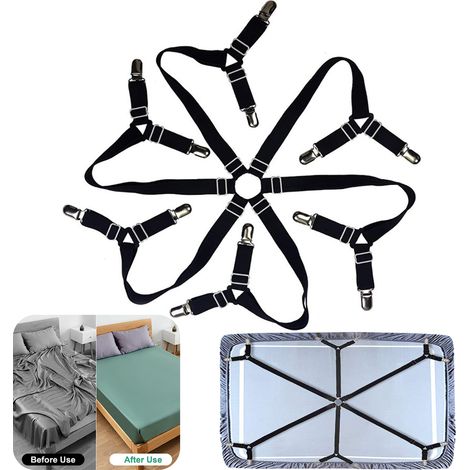 Attache-Draps Élastique 6 Côtés - Pour Matelas Rond ou Carré - Fixation Anti-Dérapage - Réglable - Lot de 1 (1/5)