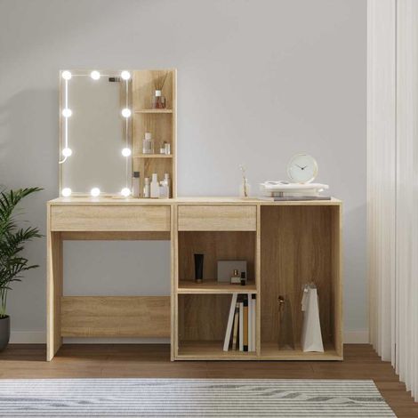 vidaXL Tocador con LED y armario madera contrachapada roble Sonoma (1/4)