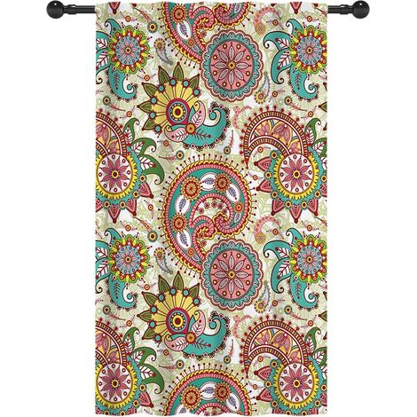 140x229cm Rideaux Vintage Paisley pour Chambre, Coloré Rétro Bohème Floral Géométrique Voilages Filtrant La Lumière avec Poche À Tige pour Salon, 1 Panneau (1/5)