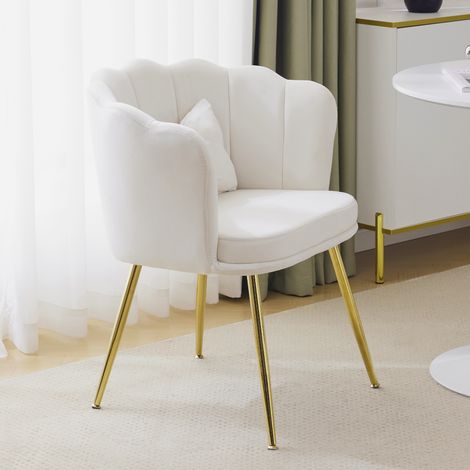 Fauteuil moderne en velours pour salon, chaise baignoire confortable et rembourrée, dossier pétale avec pieds métalliques dorés, coussin papillon inclus, décoratif pour chambre ou salle à manger. (1/5)