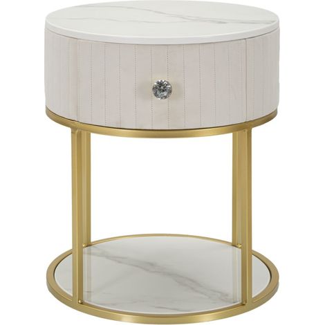 Comodino con cassetto crema, metallo dorato, piano in similmarmo 42x48cm Montpellier (1/5)