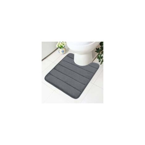 Tapis de toilette en mousse à mémoire de forme antidérapant avec découpe 50 x 60 cm, absorbant, lavable pour WC, gris foncé - Crezuo (1/4)