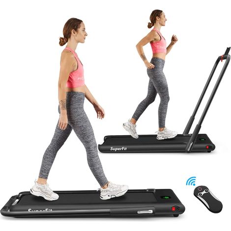 COSTWAY 2 in 1 Elektrisches Laufband mit Fernbedienung Bluetooth App-kontrolliert LED Display Handyhalterung 1-12km/h klappbar bis 120kg belastbar inkl. Sicherheitsschluessel schwarz (1/5)