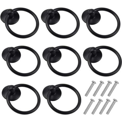 8 Pièces Boutons de Porte Vintage, Poignées de Meuble Ronde, Poignée D'armoire Classique, Tiroir Bague Poignée de Traction, Bouton de Meuble pour Cuisine Armoire Placard Commode (Noir) (1/5)