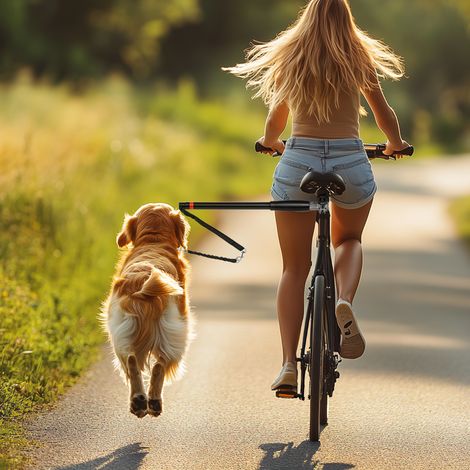 Correa para bicicleta para perros de 124 cm, correa para ejercicio canino, fácil de instalar y quitar, acero y poliéster, negra.