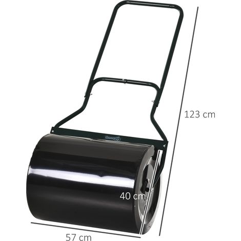 Rouleau à gazon avec poignée en U, rouleau de jardin, diamètre 40 cm, capacité de remplissage eau/sable 60 L, métal, noir, 57 x 40 x 123 cm (1/5)