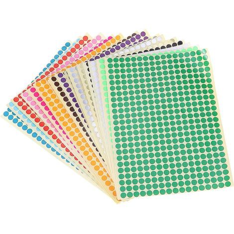 Set di 16 etichette adesive rotonde dai colori vivaci per ufficio e aula. (1/5)