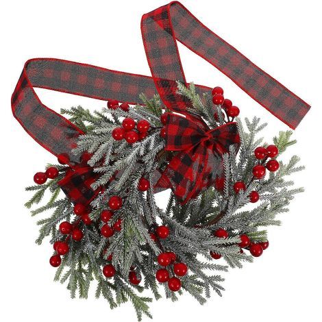 Couronne de Noël en rotin à baies rouges, petite couronne pour décoration de placard, lot de 4 (1/5)
