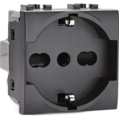 Presa Schuko bipasso 16A nera compatibile anche con BTicino Livinglight