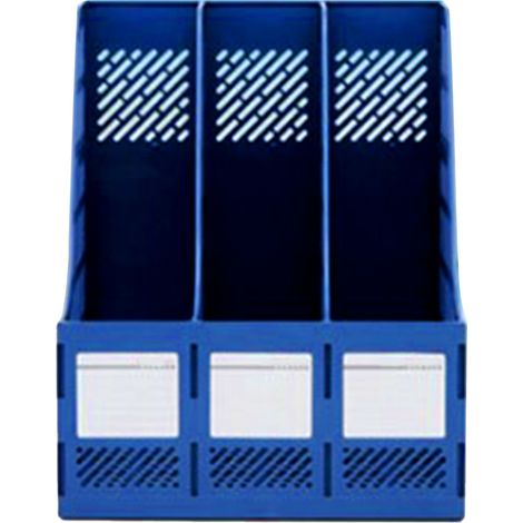 Schreibtisch-Organizer, Dokumentenhalter, Buchstütze, 3 Fächer, blauer Kunststoff, zur Aufbewahrung auf dem Tisch (1/5)