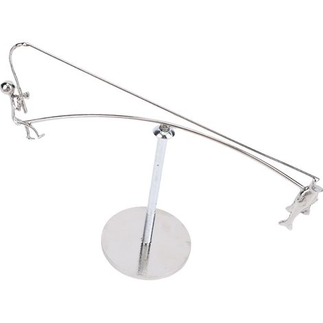 Figurine Pêcheur Équilibrée Contemporaine en Fer Dynamique avec Socle et Canne pour Déco Bureau Maison Artistique (1/5)
