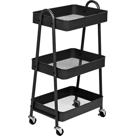 Chariot de rangement multifonctionnel à 3 niveaux avec roulettes, idéal pour la cuisine, la chambre, la salle de bain, le salon, le jardin ou le bureau. (1/5)