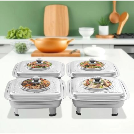 4 Pack Buffet Food Holders with Lid, 3L Chaffing Dishes Food Serving Tray, Stainless Steel Catering Food Warmer Buffet Set