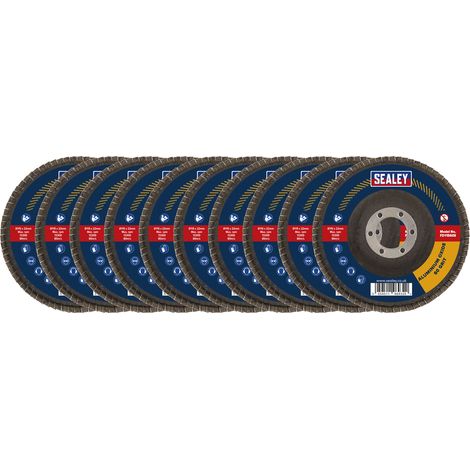Sealey 115mm Aluminium Oxide Flap Discs Assorted Grit 22mm Bore - Pack of 10 FD115EMIX