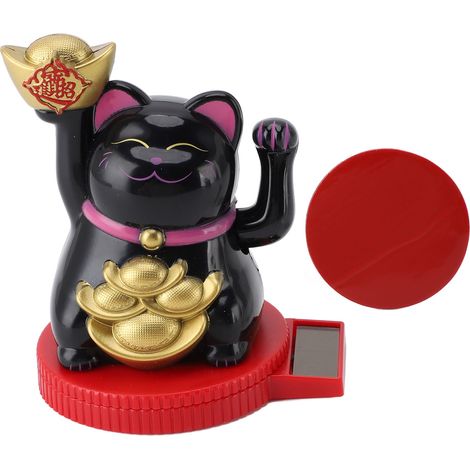 Chat porte-bonheur solaire rotatif MLY23091-5 ABS noir 77mm décoration tableau de bord bureau (1/5)