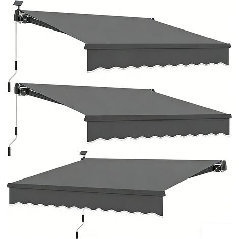 3er-Set  outsunny Klemmmarkise mit Handkurbel Solar-Lichte Gelenkarmmarkise Markise Sonnenschutz UV 50+, Balkonmarkise inkl. Wandhalterung Sonnenmarkise 300 cm breit für Terrasse Balkon Veranda, Grau
