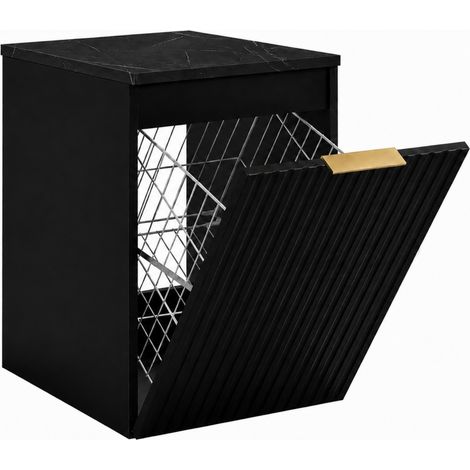 Mobile bagno sospeso con cesto, Nero / piano Black Royal, maniglia dorata, 40 x 46 x 58,6 cm (1/5)