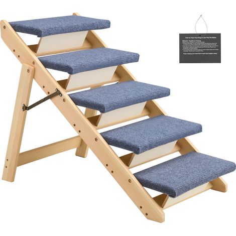Mophorn Wooden Pet Stairs, 5-Step Ladder for Beds, Sofas, and Cars, 68 kg Weight Capacity, Foldable Design, Durable and Stable Steps for Small to Large Pets, Ideal for Older Dogs and Cats (1/5)