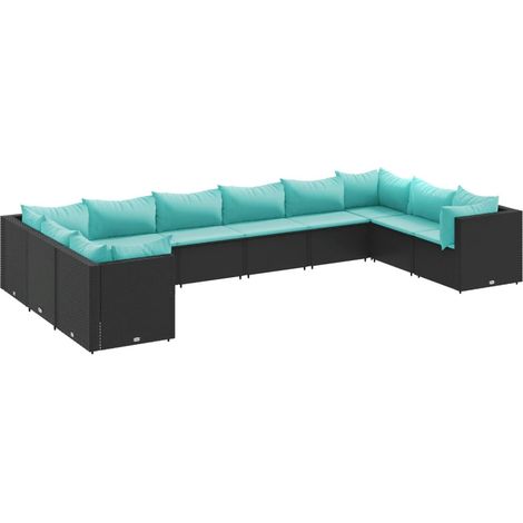 Maison Exclusive - Set Salotto da Giardino 10pz con Cuscini in Polyrattan Nero (1/5)