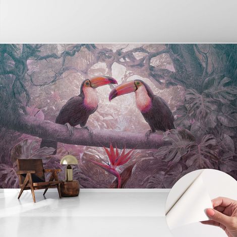 Selbstklebend Tapete modern Wohnzimmer - Wanddekoration - einfach anzubringen Exotisches Paar 416x254 cm (1/5)