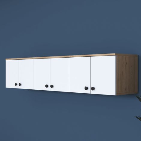 Armario Colgante Jelsi, 6 Puertas, 3 Compartimentos, Apertura Abatible, 180x44h cm Marrón Roble (1/5)