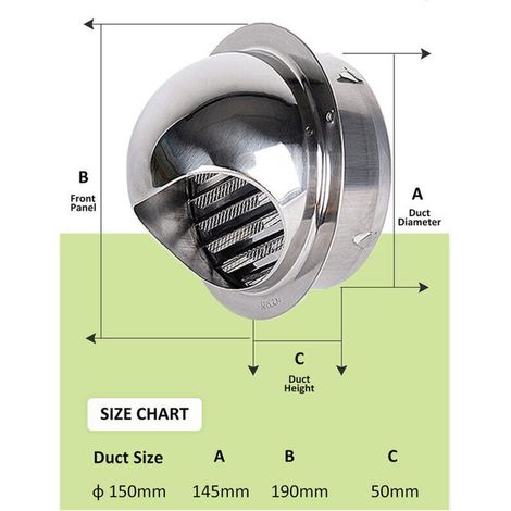 pezzo Griglia di ventilazione in acciaio inox, 150 mm, con filtro anti-insetti e lamelle angolate, per pareti esterne, bagni, cucine e impianti di climatizzazione (1/4)