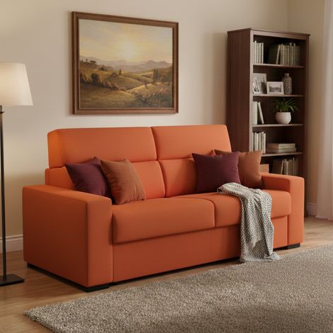 Dmora - Sofá cama 2 plazas Casabona, Sofá convertible para salón, acolchado, desenfundable, calidad 100% Made in Italy, 180x95 h100 cm, Naranja (1/5)