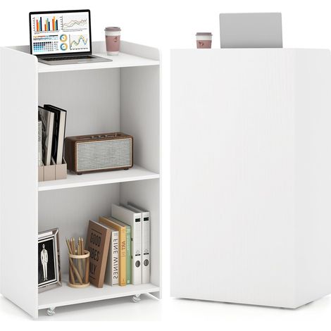 COSTWAY Podio per Conferenza, Leggio in Legno Massello con 2 Ripiani e Ruote Universali e Bloccabili, Podio in Piedi per Chiesa, Ufficio e Scuola, 57,5 x 37 x 105 cm (Bianco) (1/5)