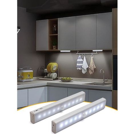 Lot de 2 Lampes 10 LED, Rechargeable par USB, Détecteur de Mouvement, 2 Modes d’Éclairage, Portable. Lumière de Placard, Veilleuse