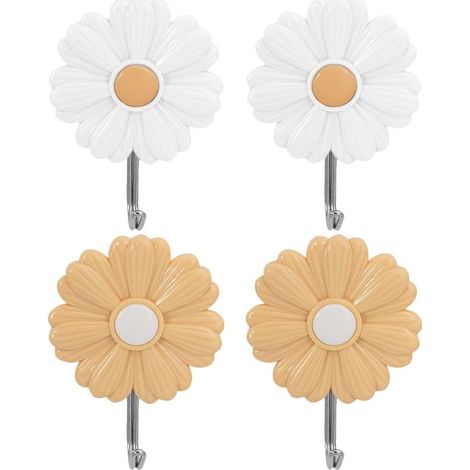 4 dekorative, selbstklebende Gänseblümchen-Haken, kein Bohren erforderlich, für Kinder, Handtücher oder Schlüssel