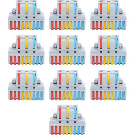 Borne de serrage de bloc de fil 3 en 9 sorties, connecteurs électriques à câblage rapide LT-933 10 pièces (1/5)