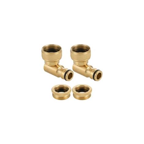 Lot de 2 Raccords de Robinet Coudés en Laiton 3/4", Filetage Femelle Angle 90°, Connecteur de Tuyau Rotatif à 360°, Adaptateur de Robinet d'Extérieur de Jardin (1/5)