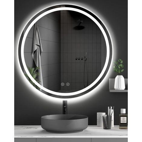Dripex Miroir Rond Salle de Bain avec Eclairage 70cm, Miroir Mural avec Anti-buée, 3 Couleurs Lumière, Dimmable, Fonction Mémoire, HD Verre Trempé, Capteur Tactile, IP44 (1/5)