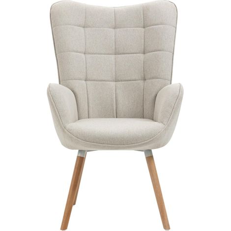 Fauteuil de Bureau Scandinave Ergonomique Chaise Accoudoir sans roulettes en Tissu Pieds Bois Massif Capacité 120 kg, Beige (1/5)