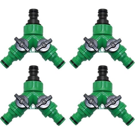 Lot de 4 connecteurs de tuyau d'arrosage à 2 voies, répartiteur en Y, raccord rapide avec valves marche/arrêt, pour irrigation de jardin en plein air, arrosage (1/4)