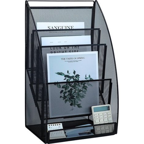 A4 Letter Trays, Metal Magazine Rack Desktop File Organizer, Space-Saving Freestanding Filing Cabinet with 4 Compartments for Office and Home (1/4)