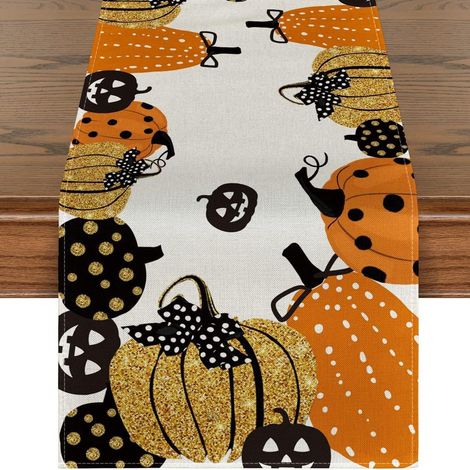 Halloween-Tischläufer 180 x 33 cm, Kürbis-Tischläufer, Halloween-Tischdecke zur Dekoration von Halloween-Partys in Innenräumen (1/5)