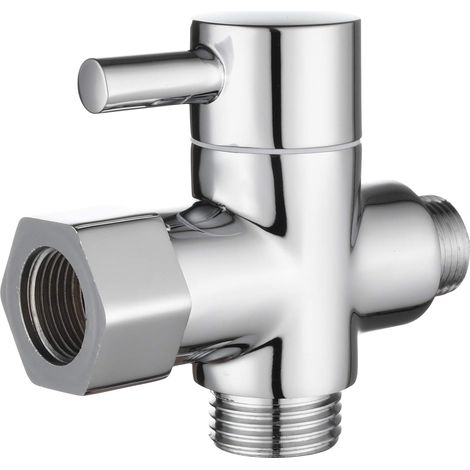 Adaptateur en 12/17 TT 3/8" avec vanne de dérivation Commutation du débit d'eau pour salle de bain Douche 3 voies, Chromé (1/5)