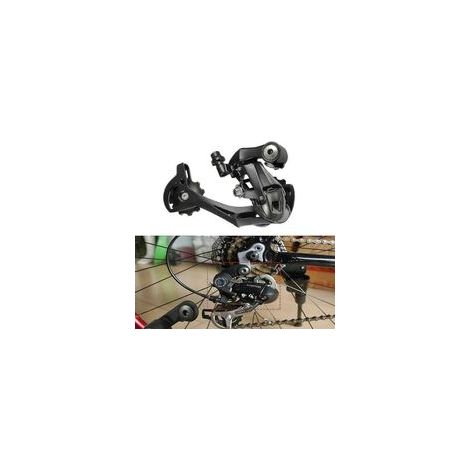 Desviador trasero RD-M390 de 9 velocidades: diseño de conexión ancha para un cambio preciso compatible con bicicletas de montaña y modelos plegables.