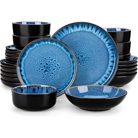 Tafelservice 24-teilig für 6 Personen, Steingut, blau, inkl. Teller und Schalen (1/5)