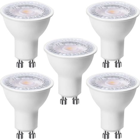 Paquete de 5 bombillas LED GU10 de 6 W (equivalente a 60 W), luz blanca cálida de 3000 K, 500 lúmenes, bombilla LED GU10 con haz amplio de 120°, foco empotrable sin parpadeo, regulable [Clase energéti (1/5)