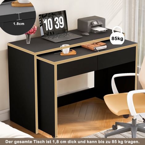 Table en bois massif pliante 2-en-1 avec tiroir intégré, extensible, épaisseur 1,8 cm, sur roulettes, modulable et flexible (1/4)