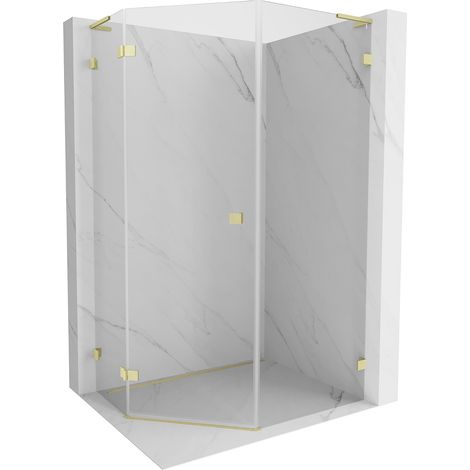 Mexen Lunar L Fünfeck-Duschkabine, schwenkbar, links, 80 x 90 cm, transparent, gebürstetes Gold - 831L-080L-090P-55-00-L (1/5)