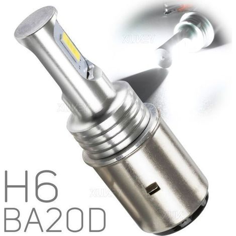 Lampadine LED BA20D/H6 per fari moto, bianco xenon 6000 K, 6 W, 850 lm, confezione da 1 per luci anteriori e diurne.