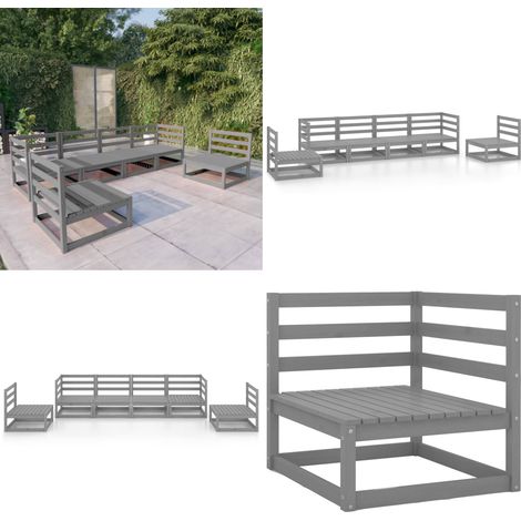 6-tlg. Garten-Lounge-Set Grau Massivholz Kiefer - Gartenmöbel - Loungesessel - Gartenloungeset - Rattan Möbel - Holz Gartenmöbel - Home & Living (1/5)