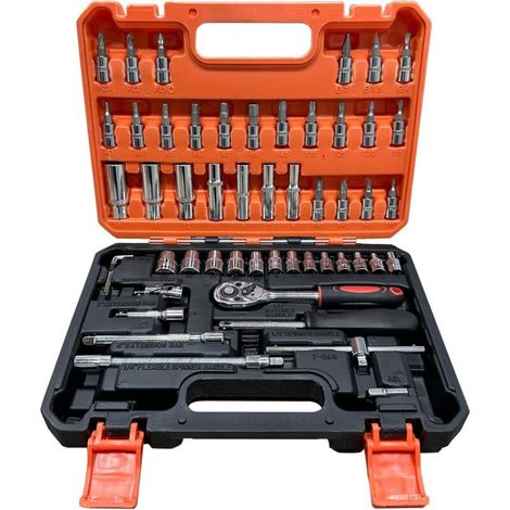 Kit di attrezzi per la riparazione di autoveicoli, comprensivo di chiave a cricchetto reversibile, impugnatura rotante e aste di prolunga - Custodia in acciaio al cromo-vanadio (1/4)