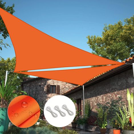 (Orange, 3x3x3m) Voile d'ombrage triangulaire portable, facile à installer, adaptée aux piscines et aux terrasses. (1/4)