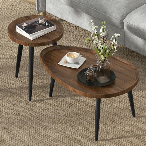 Nesting Coffee Table Centre Accent Table Round Wooden Side Table (1/5)