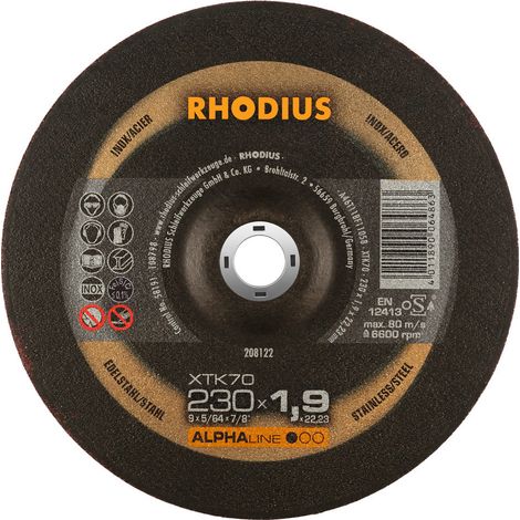 Disque à tronçonner pour acier et inox XTK70  230 x 1,9 x 22.23 mm - RHODIUS (1/2)