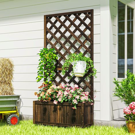 Jardinière d'extérieur avec treillis pour plantes grimpantes et pot, en bois de sapin, 72,5 x 31,5 x 149,5 cm (1/5)